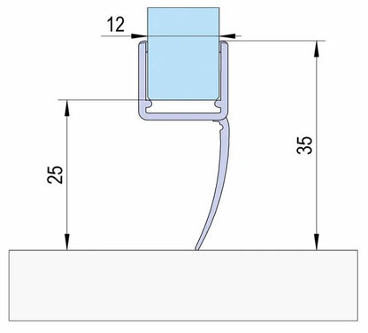 Duschtürdichtung mit langer Dichtlippe für Glasdicken 10 + 12 mm, Länge 2160 mm