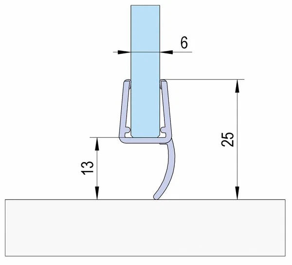 Duschtürdichtung mit kurzer Dichtlippe für Glasdicken 6 + 8 mm, Länge 2500 mm