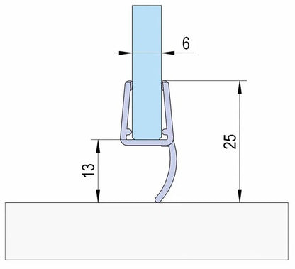 Duschtürdichtung mit kurzer Dichtlippe für Glasdicken 6 + 8 mm, Länge 2500 mm