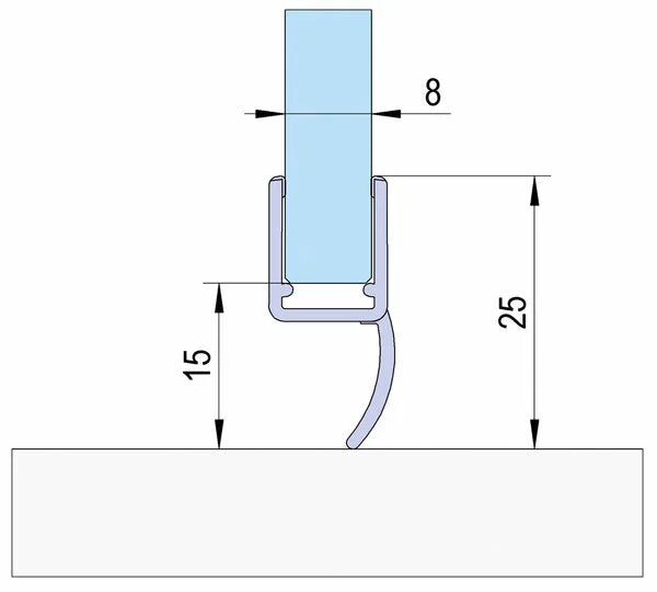 Duschtürdichtung mit kurzer Dichtlippe für Glasdicken 6 + 8 mm, Länge 2500 mm