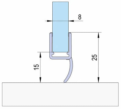 Duschtürdichtung mit kurzer Dichtlippe für Glasdicken 6 + 8 mm, Länge 2500 mm