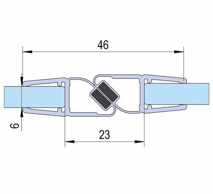 Duschtürdichtung mit Magnet 180° für Anschlagtüren für Glasdicken 6 + 8 mm, Länge 2010 mm