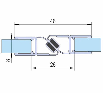 Duschtürdichtung mit Magnet 180° für Anschlagtüren für Glasdicken 6 + 8 mm, Länge 2500 mm