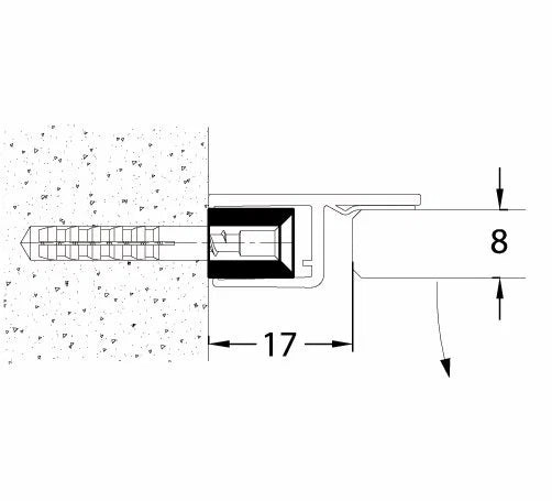 Duschtürdichtung Trägerprofil aus Aluminium, Länge 2500 mm