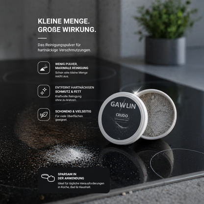 CRUDO Reinigungspulver für Glas & Herd – entfernt eingebrannten Schmutz, Fett & Kalk (20g)